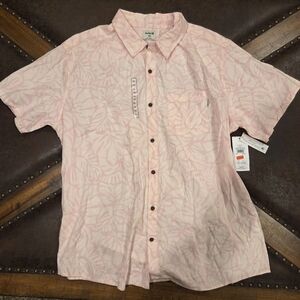 Hurley Pink Leaf Print Short Sleeve Button-Down Shirt, Multiple Sizes